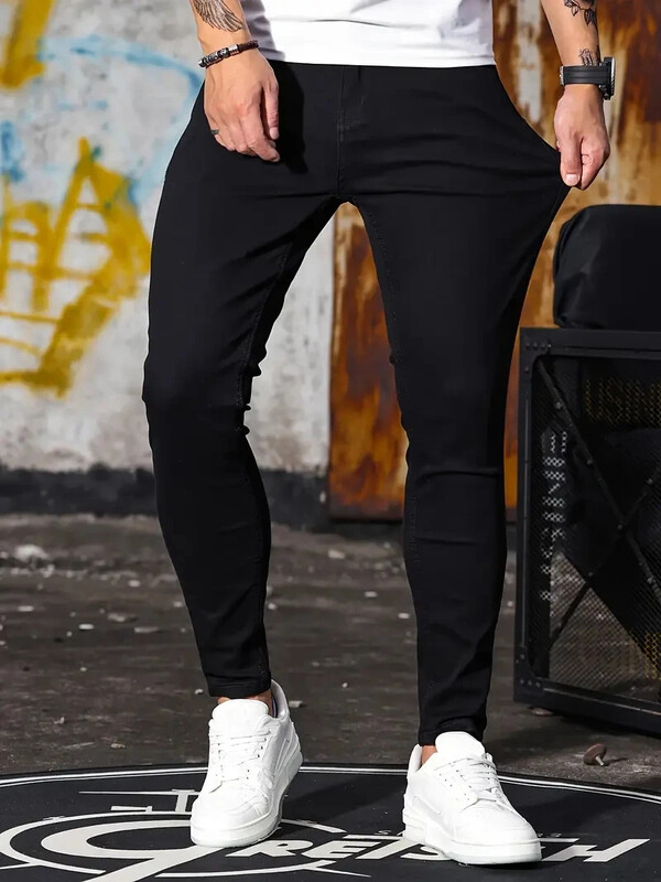 Pánske nohavice Retro umývanie zips Stretch džínsy Casual Slim Fit nohavice Pánske Plus Size Pencil Nohavice Denim Skinny džínsy pre mužov