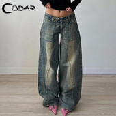 CIBBAR Baggy y2k Distressed Jeans 90s Streetwear Low Rise Vintažinės laisvos džinsinės kelnės Patchwork Mom Džinsai Rudens Harajuku Drabužiai