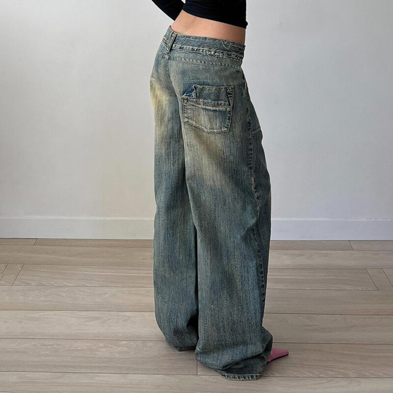 CIBBAR Baggy y2k Distressed Jeans 90s Streetwear Low Rise Vintažinės laisvos džinsinės kelnės Patchwork Mom Džinsai Rudens Harajuku Drabužiai