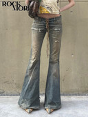 Rockmore Vintage Low Rise Flared Jeans Streetwear Φαρδύ τζιν παντελόνι Y2k Αισθητική γυναικεία ίσια παντελόνια Chic All Match Νέο