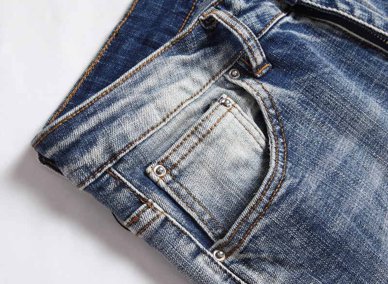 Etichetă din piele brodata elastică din bumbac moale în patru anotimpuri slim cu imprimeu perforat Blugi bărbați la modă