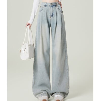 Nő magas derekú divat termikus, széles lábú farmer Női Y2k ruházat táskás nadrág lány tél hó meleg khaki kávé farmer nadrág