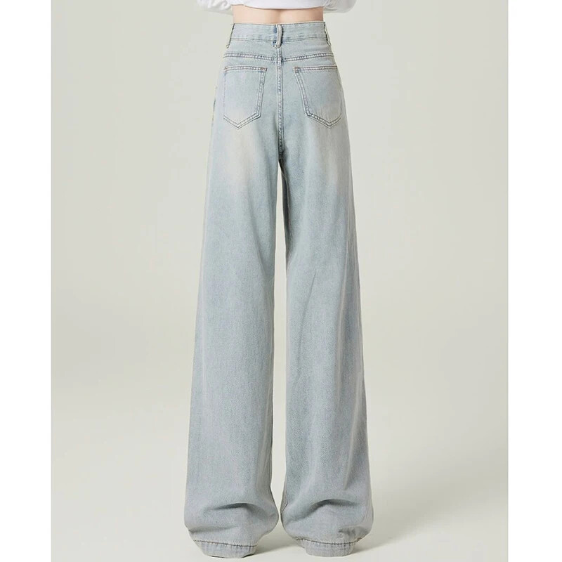 Nő magas derekú divat termikus, széles lábú farmer Női Y2k ruházat táskás nadrág lány tél hó meleg khaki kávé farmer nadrág