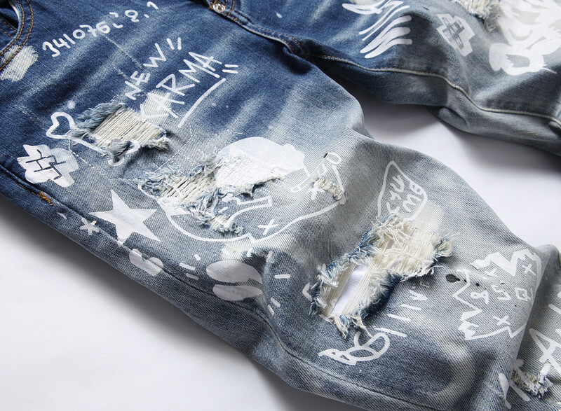 Επενδυμένα μπαλώματα ευρωπαϊκής και αμερικανικής μάρκας μόδας, τυχαία κεντήματα, σπασμένες τρύπες, ψηφιακή εκτύπωση, ελαστική μικρή ευθεία