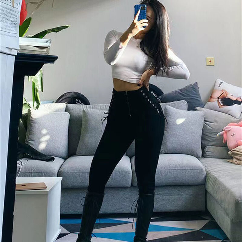 Női farmer Fekete szakadt farmer női 2023 magas derekú nadrág elasztikus farmer nadrág női divatos sztreccs ceruza nadrág 5XL