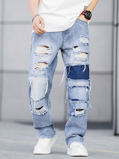 Vyriški lopyti suplyšę džinsai vyriški laisvi madingi džinsai mėlyni kelnaitės tamprūs džinsai vyriški 2024 m. madingi naujos mados džinsai