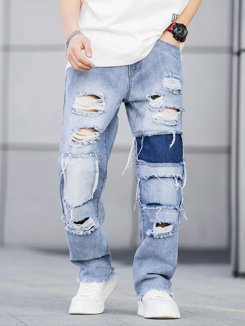 Vyriški lopyti suplyšę džinsai vyriški laisvi madingi džinsai mėlyni kelnaitės tamprūs džinsai vyriški 2024 m. madingi naujos mados džinsai