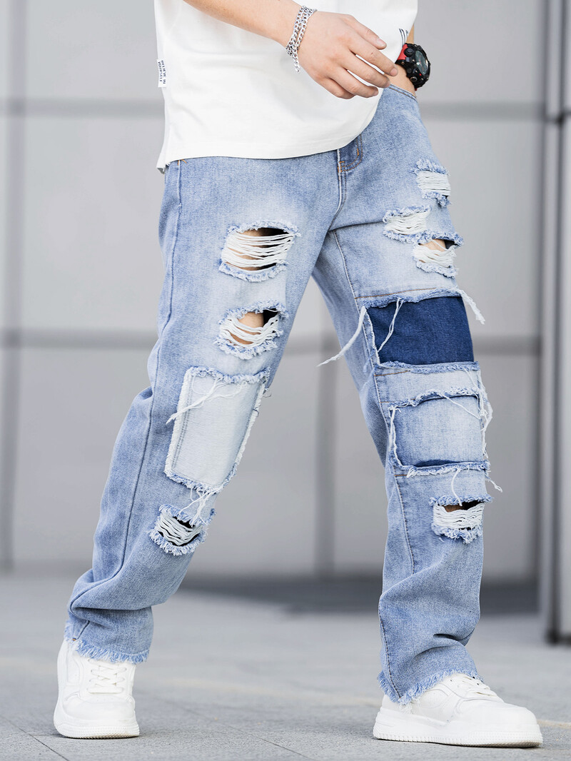Vyriški lopyti suplyšę džinsai vyriški laisvi madingi džinsai mėlyni kelnaitės tamprūs džinsai vyriški 2024 m. madingi naujos mados džinsai