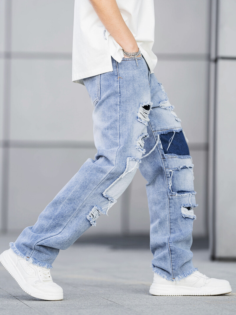 Vyriški lopyti suplyšę džinsai vyriški laisvi madingi džinsai mėlyni kelnaitės tamprūs džinsai vyriški 2024 m. madingi naujos mados džinsai