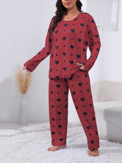 Női hálóruha, hosszú ujjú ing és nadrág szett és nappali viselet, minőségi szívmintás felső és nadrág női őszi hálóruha számára