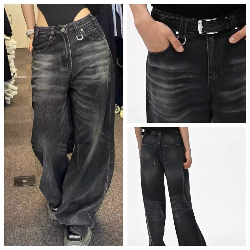 Blugi casual vintage negri, toamnă iarnă, pantaloni largi pentru femei, pantaloni Harajuku supradimensionați cu talie înaltă, pantaloni largi din denim hip hop Y2K