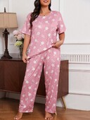 Tricou și pantaloni cu mânecă scurtă, cu imprimeu floral, pentru femei de mărime mare