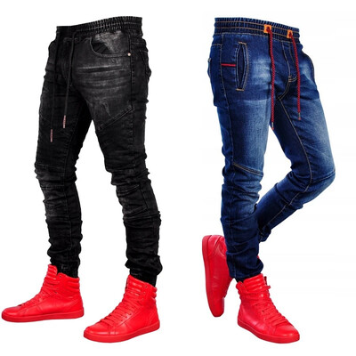 Plus Size S-3XL Ανδρικά Jogger Jeans Casual Fashion Stretch Ελαστικό λεπτό τζιν παντελόνι Streetwear Hip Hop Κορδόνι