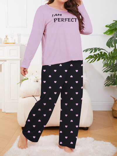 Nagy méretű otthoni szett, kétrészes hosszú ujjú nadrággarnitúra, molett pizsama kívül is hordható 1XL-5XL plus size méretben