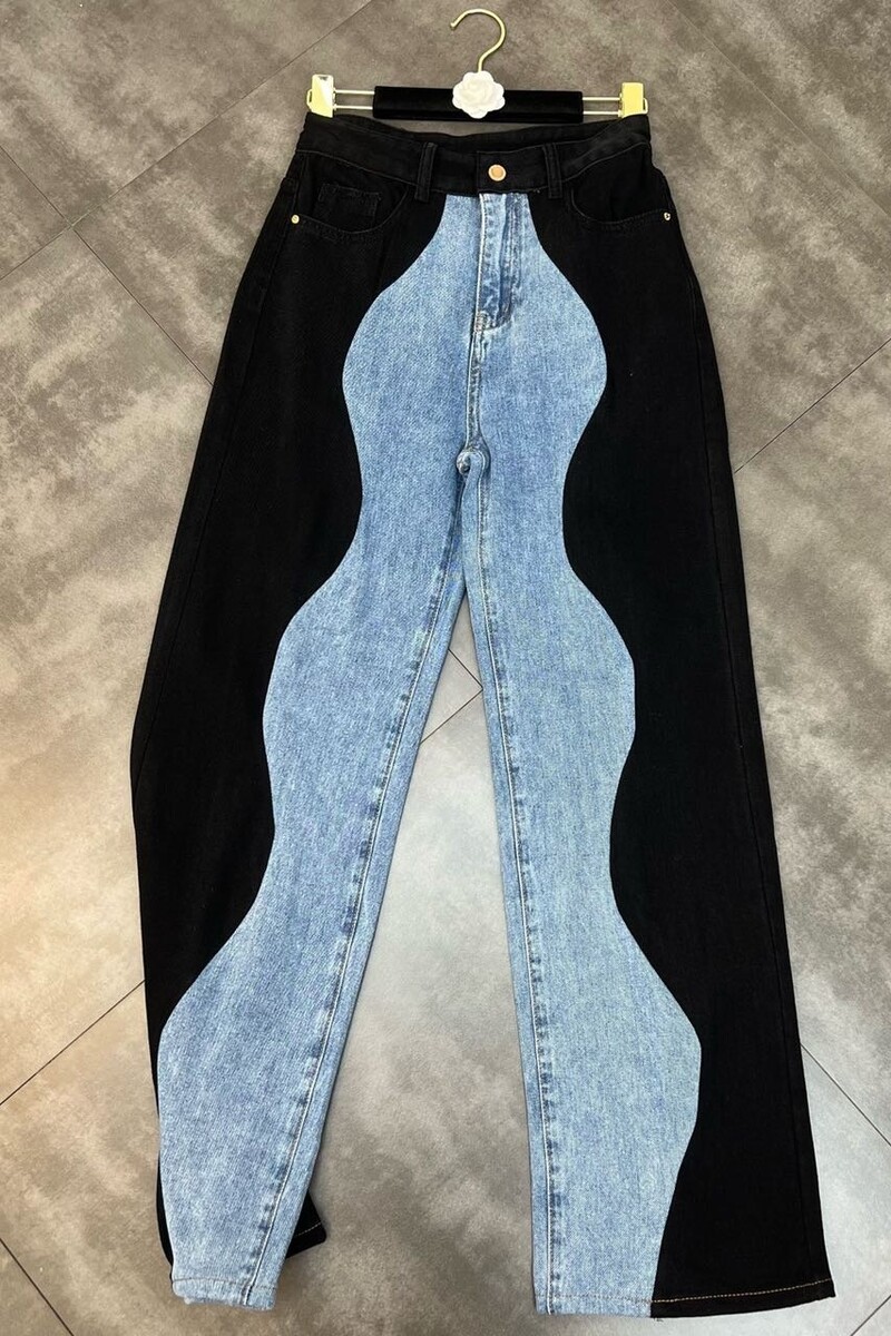 PREPOMP 2022 Letné novinky Modré džínsové patchworkové dlhé nohavice Dámske džínsy s potlačou, streetwear GF672