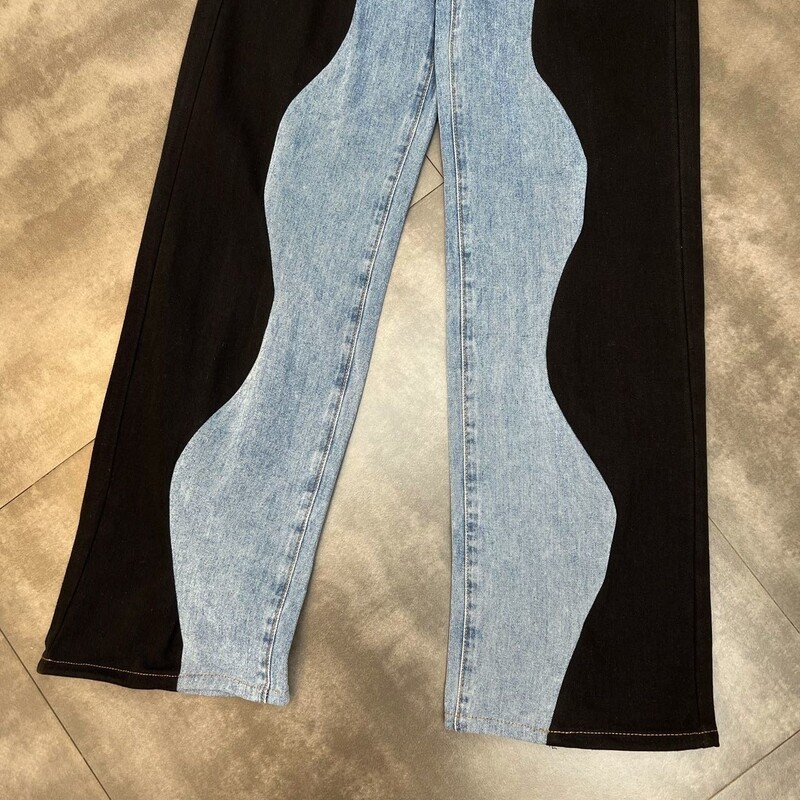 PREPOMP 2022 Letné novinky Modré džínsové patchworkové dlhé nohavice Dámske džínsy s potlačou, streetwear GF672