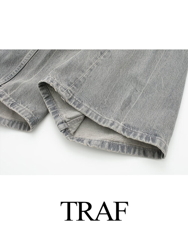 TRAF 2024 Dámske módne sivé patchworkové džínsy, dámske ležérne vrecovité široké džínsové nohavice, dámske džínsy, streetwear základné nohavice