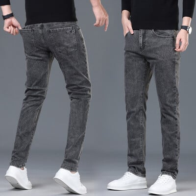 Blugi pentru bărbați noi de primăvară și vară, ediție coreeană simplificată, slim fit, cu picior drept, în formă versatilă, cu talie mijlocie, blugi pentru bărbați elastici