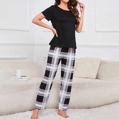 Γυναικείο σετ πιτζάμες με στάμπα κοντομάνικο μπλουζάκι με λαιμόκοψη με παντελόνι Πυτζάμες Σαλόνια Νυχτικά Σετ σαλονιού 2 τεμαχίων