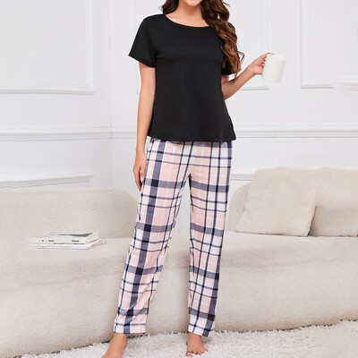 Γυναικείο σετ πιτζάμες με στάμπα κοντομάνικο μπλουζάκι με λαιμόκοψη με παντελόνι Πυτζάμες Σαλόνια Νυχτικά Σετ σαλονιού 2 τεμαχίων