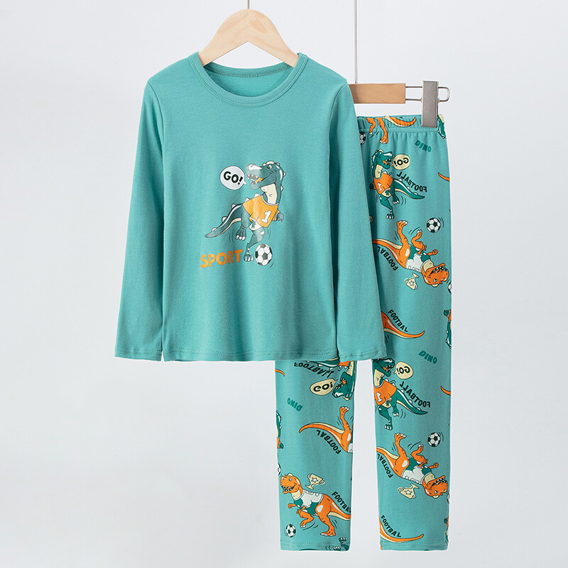 Jesensko-zimski dvodijelni pamučni set dinosaurusa s dugim rukavima za slobodno vrijeme i udoban komplet pidžama za dom