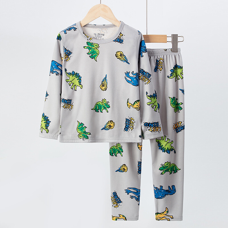 Jesensko-zimski dvodijelni pamučni set dinosaurusa s dugim rukavima za slobodno vrijeme i udoban komplet pidžama za dom