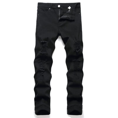 Plus Size 5XL 6XL Ανδρικά ταλαιπωρημένα Stretch Μαύρα τζιν παντελόνια Υψηλής ποιότητας Ανδρικά με τρύπες στο γόνατο Casual τζιν παντελόνι για ανδρικά