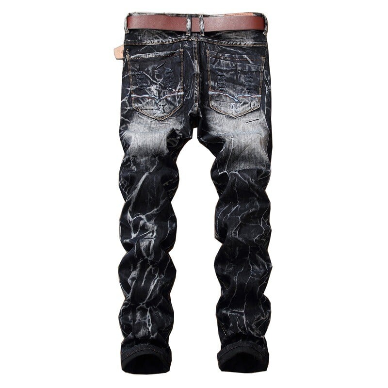 Nové pánske roztrhané patchworkové džínsy, streetwear, neelastické, rovné, slim-fit, vintage, opotrebované, motocyklové džínsy