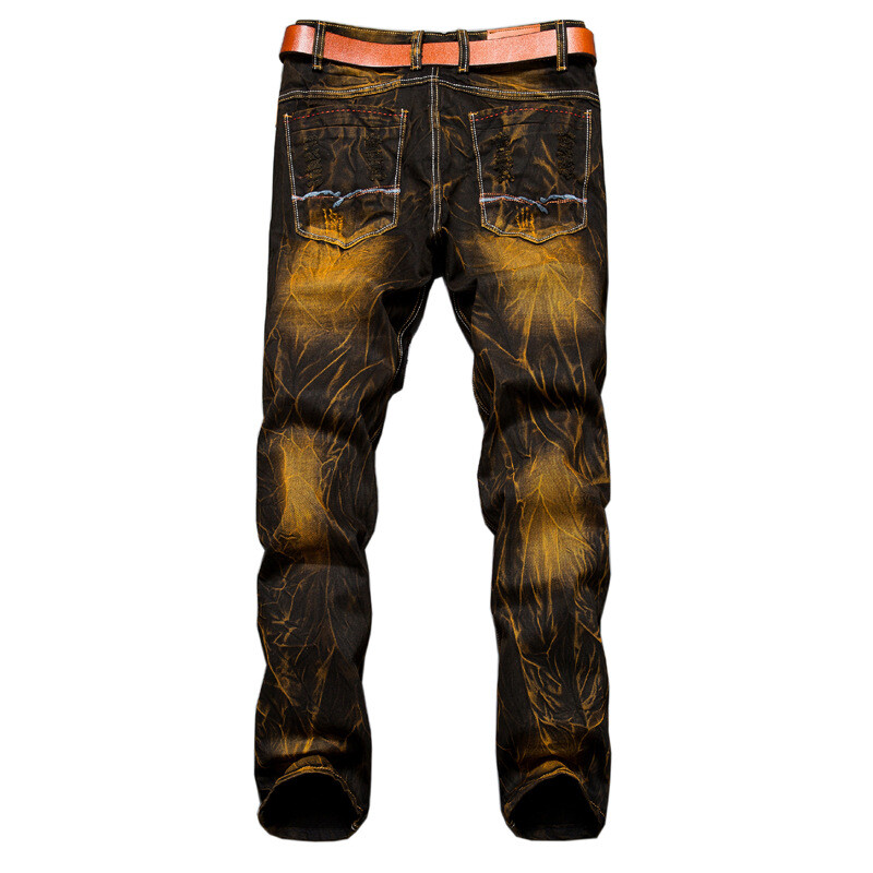 Nové pánske roztrhané patchworkové džínsy, streetwear, neelastické, rovné, slim-fit, vintage, opotrebované, motocyklové džínsy