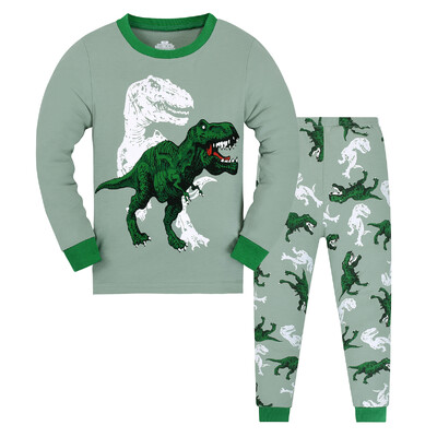 Gyerek pizsama, T-rex dinoszaurusz mintás hosszú ujjú felső és nadrág szett, kényelmes alkalmi Pj szett, fiú nappali ruha