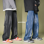 Pánske džínsy v americkom štýle Streetwear s vysokým pásom, rovné nohavice, ležérne nohavice v japonskom štýle, voľný strih, zvonové nohavice