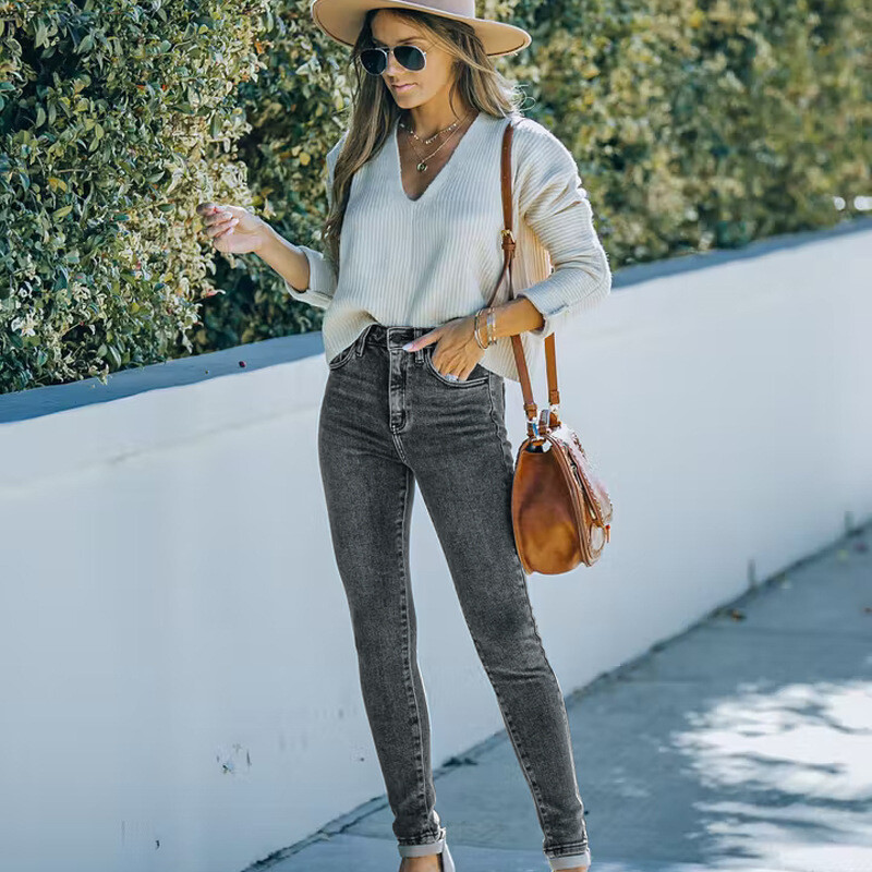 2022 m. nauji moteriški džinsai aukštu juosmeniu madingi ploni elastingi džinsiniai pieštukai kelnės Gatvės laisvalaikio kelnės S-2XL Drop Shipping