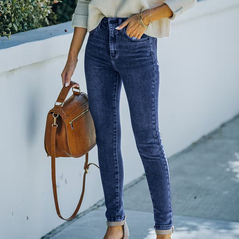 2022 m. nauji moteriški džinsai aukštu juosmeniu madingi ploni elastingi džinsiniai pieštukai kelnės Gatvės laisvalaikio kelnės S-2XL Drop Shipping