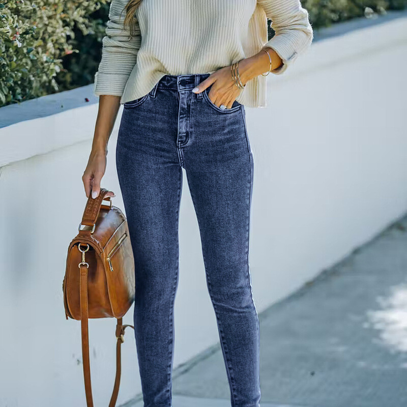 2022 m. nauji moteriški džinsai aukštu juosmeniu madingi ploni elastingi džinsiniai pieštukai kelnės Gatvės laisvalaikio kelnės S-2XL Drop Shipping