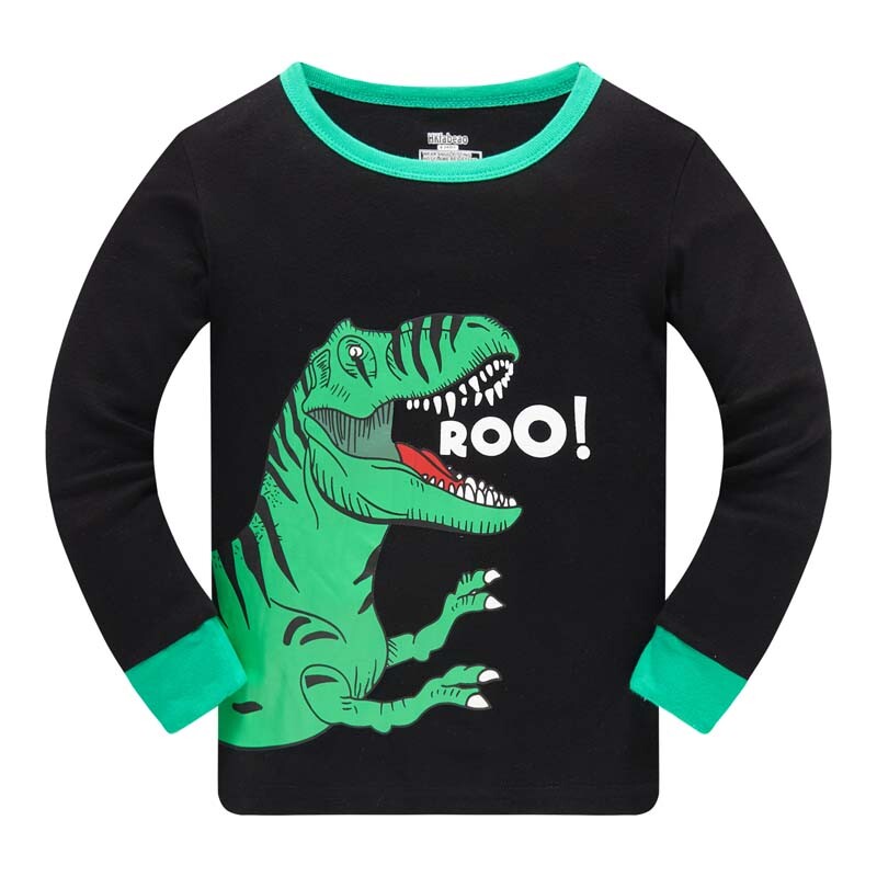 2PCS Пролет Есен Памучни щампи с динозаври с дълъг ръкав Карикатури на животни Момчета Деца Бебе Детски комплекти пижами Пижами за момичета 3-8T