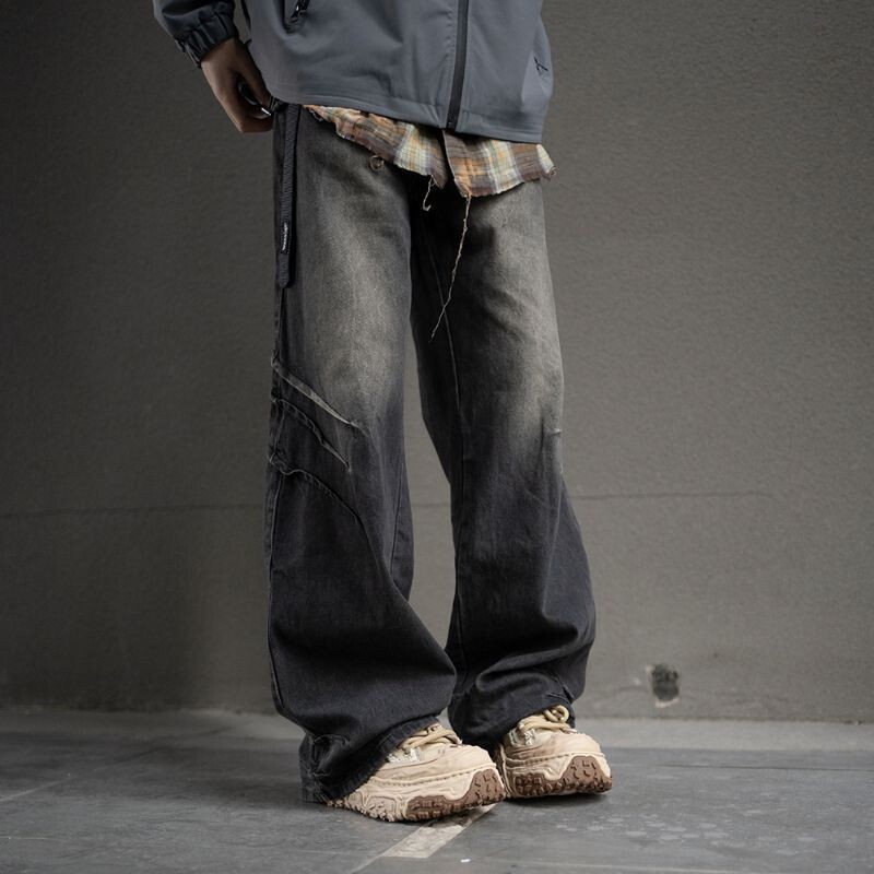 Hip hop amerikai trend retro egyenes szárú mosott farmer farmer Tavaszi és őszi főutcai pár bő, széles szárú alkalmi nadrág