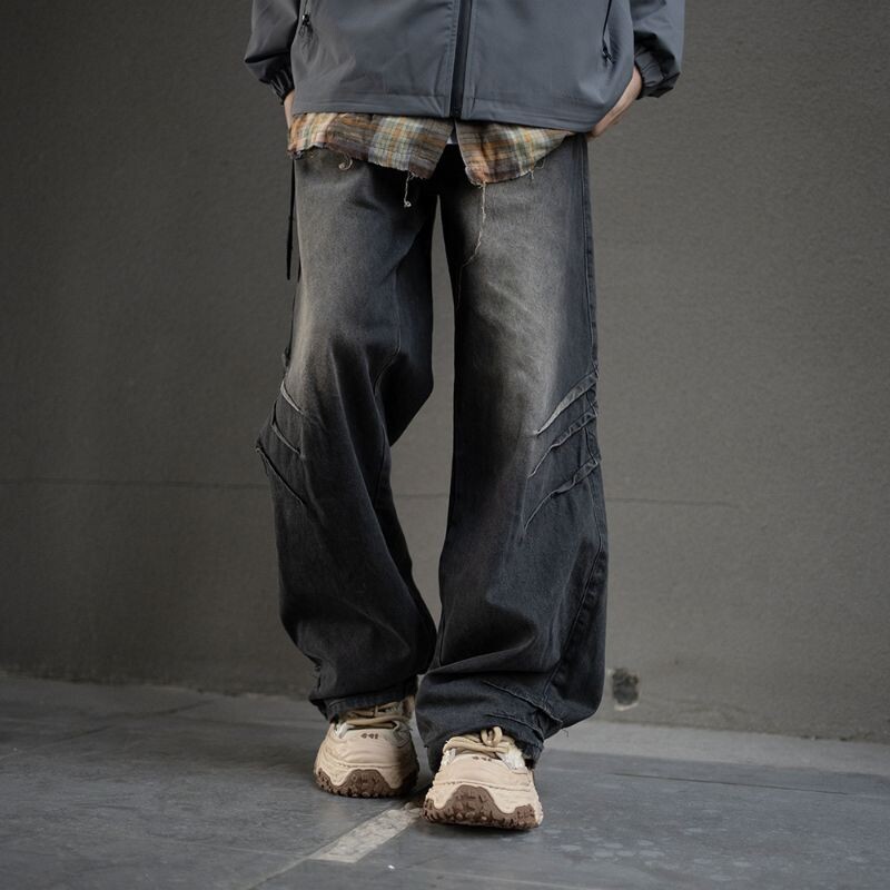 Hip hop amerikai trend retro egyenes szárú mosott farmer farmer Tavaszi és őszi főutcai pár bő, széles szárú alkalmi nadrág