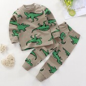 Παιδικά σετ ρούχων Cartoon Dinosaur Boy Sleepwear Μακρυμάνικη βαμβακερή πιτζάμες Παιδική πιτζάμες Cozy Nightwear Loungewear