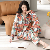 Nagy méretű M-4XL női pizsama szett tavaszi és őszi kötött pamut hosszú ujjú pizsama női pizsama