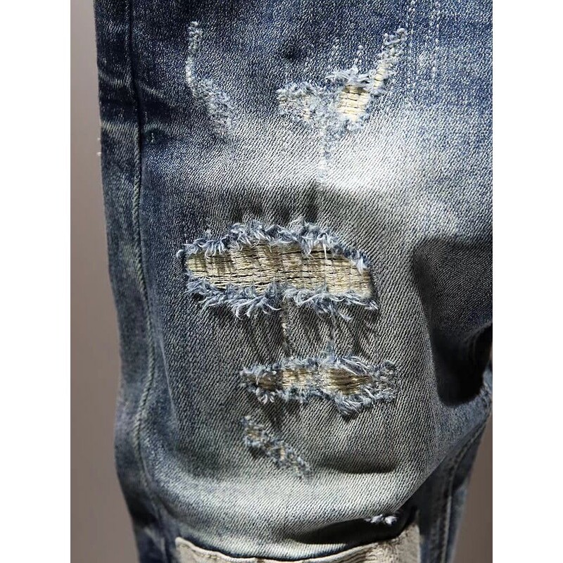 Îmbrăcăminte de lux de modă Îmbrăcăminte în stil coreean Blugi de denim ocazional pentru bărbați, slim fit, cu găuri, primăvară, toamnă, spălați, blugi prietenos