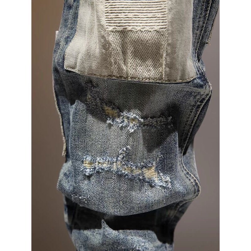 Îmbrăcăminte de lux de modă Îmbrăcăminte în stil coreean Blugi de denim ocazional pentru bărbați, slim fit, cu găuri, primăvară, toamnă, spălați, blugi prietenos
