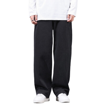 Fekete farmer férfi bő szabású táskás nadrág széles szárú utcai viselet Hiphop férfi farmer nadrág férfi ruházat hosszú nadrág 2022 újdonság