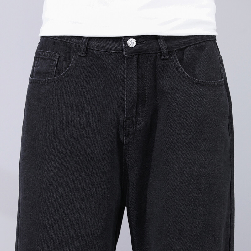 Fekete farmer férfi bő szabású táskás nadrág széles szárú utcai viselet Hiphop férfi farmer nadrág férfi ruházat hosszú nadrág 2022 újdonság