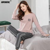 Nové pyžamové sety pre ženy, jeseň/zima, nové, veľké veľkosti 3XL-5XL, pyžamá z mäkkej bavlny s výstrihom do O-krku, športové a módne pyžamá, plus veľkosť