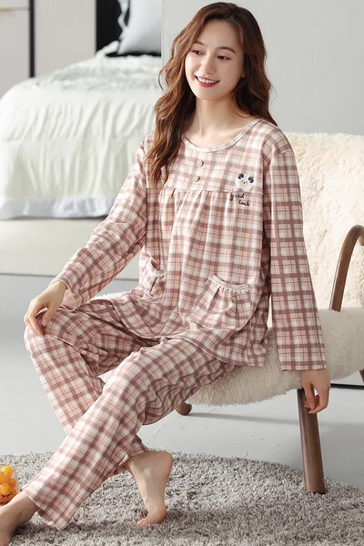 Nové pyžamové sety pre ženy, jeseň/zima, nové, veľké veľkosti 3XL-5XL, pyžamá z mäkkej bavlny s výstrihom do O-krku, športové a módne pyžamá, plus veľkosť