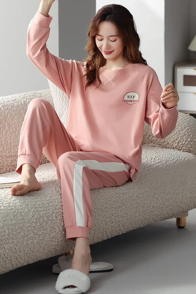 Nové pyžamové sety pre ženy, jeseň/zima, nové, veľké veľkosti 3XL-5XL, pyžamá z mäkkej bavlny s výstrihom do O-krku, športové a módne pyžamá, plus veľkosť