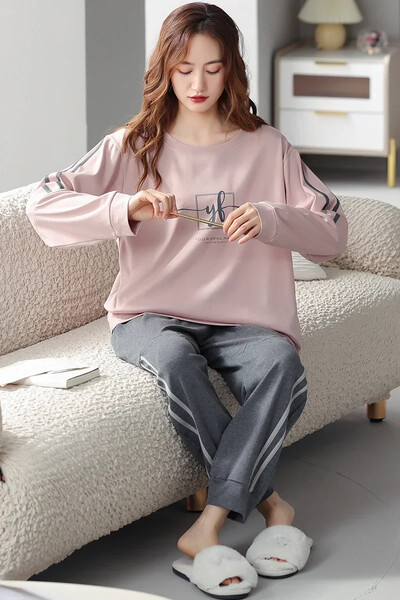 Nové pyžamové sety pre ženy, jeseň/zima, nové, veľké veľkosti 3XL-5XL, pyžamá z mäkkej bavlny s výstrihom do O-krku, športové a módne pyžamá, plus veľkosť