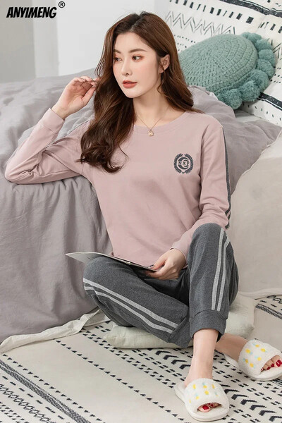 Nové pyžamové sety pre ženy, jeseň/zima, nové, veľké veľkosti 3XL-5XL, pyžamá z mäkkej bavlny s výstrihom do O-krku, športové a módne pyžamá, plus veľkosť