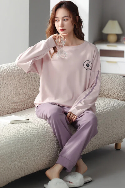 Nové pyžamové sety pre ženy, jeseň/zima, nové, veľké veľkosti 3XL-5XL, pyžamá z mäkkej bavlny s výstrihom do O-krku, športové a módne pyžamá, plus veľkosť