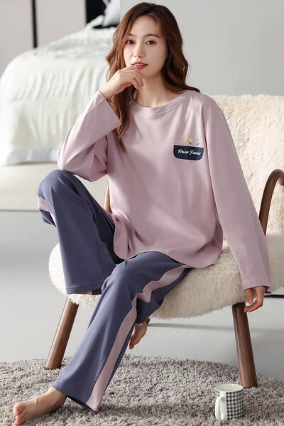 Nové pyžamové sety pre ženy, jeseň/zima, nové, veľké veľkosti 3XL-5XL, pyžamá z mäkkej bavlny s výstrihom do O-krku, športové a módne pyžamá, plus veľkosť